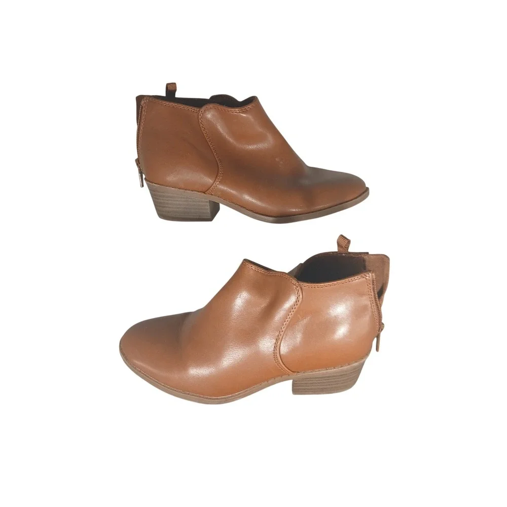Old Navy Chestnut Brown‎ Faux Leather Ankle Booties Back Zip Block Heel Size 1